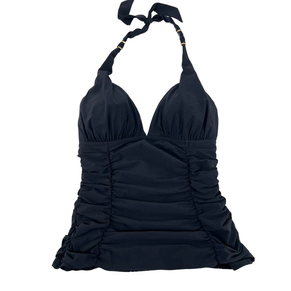 Lands' End Tankini Swim Top Halter style Black Ruched Women's Size 10